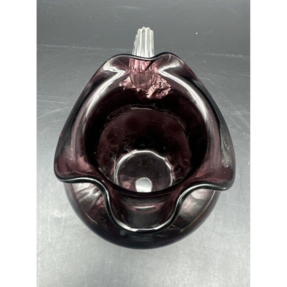 VTG Beacon Glass Co Amethyst PURPLE Coin Dot Ruffled Top Pitcher Bud Vase 5” - Picture 5 of 7